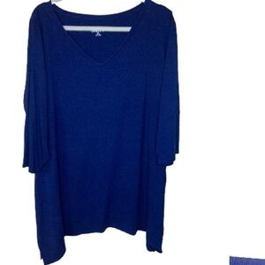 𝅺LANDS end, women’s blue crewneck three-quarter sleeve blouse size 2X